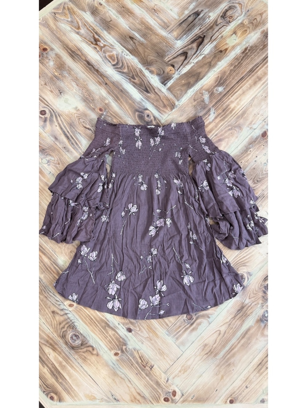 Lila mauve floral off shoulder dress 0602